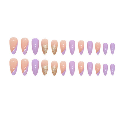 Ultra-Shiny Gradient Almond Nails with Purple Ombre French Tips