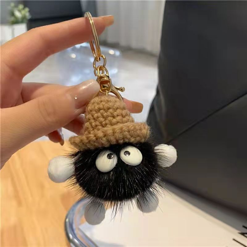 Cute Fuzzy Coal Ball Charm - Keychain & Bag Accessory