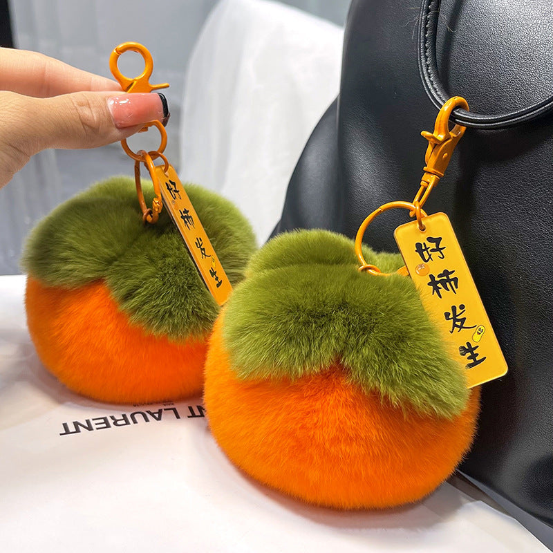 Lucky Persimmon Keychain - 7cm Real Rex Rabbit Fur