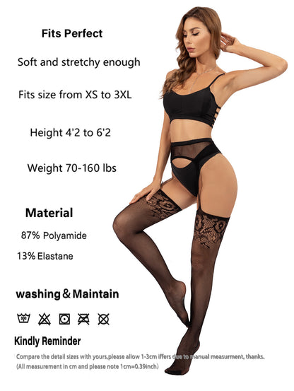 Sexy Jacquard Fishing Net Versatile Open Crotch One-piece Stockings One-piece Garter Net Socks