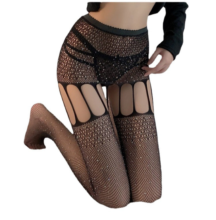 Sexy Hot Drill Mesh Socks with Drill Crotch Mesh Socks Lace Pantyhose