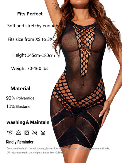 Sexy Deep V Fishnet Sleeveless Perspective Dress Sexy Lingerie