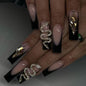 Wearable Long Yellow Crystal Nail Art Stickers, Stylish Snake Design-Homeunderwear