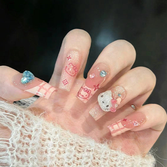 Almond Shaped Nail Art - Cute Cat Themed Stickers