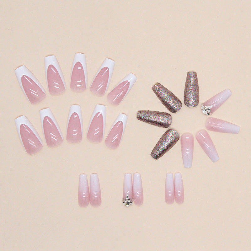 Shimmering Diamond Ballet Fall Nails, 24-Piece Ins-Style Set