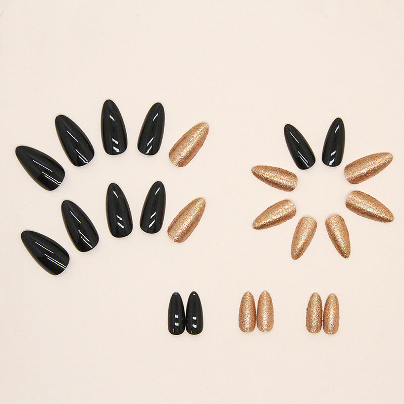 Sweet Cool Solid Press-On Nails - Almond Shape Black Gold