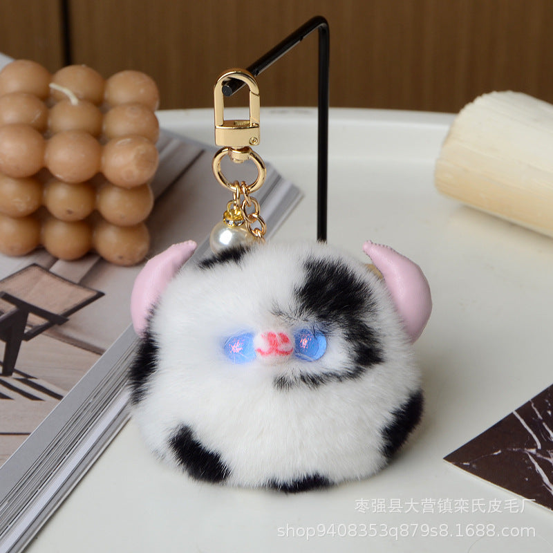 Mink and Rabbit Fur and Cowhide Cute Cartoon Keychain Accessory