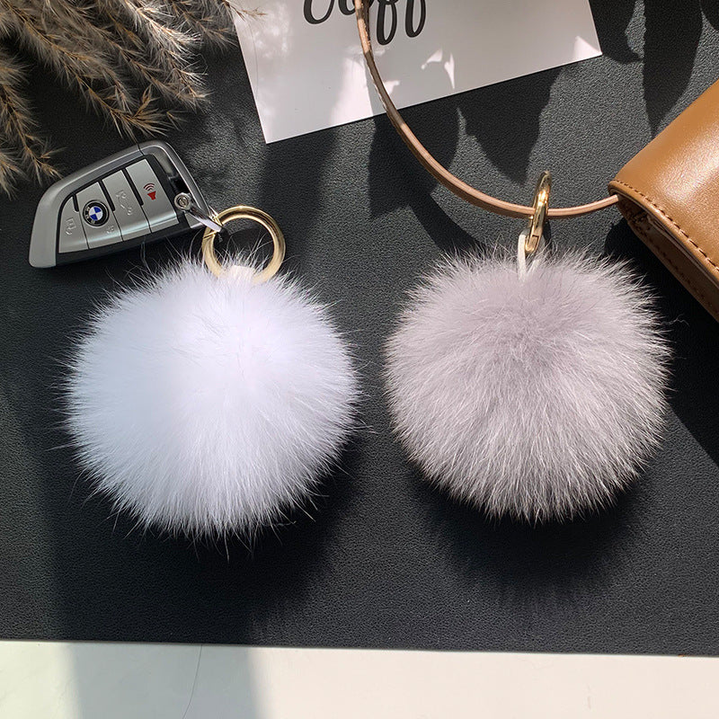 Fox Fur Pom Pom Keychain & Car Charm - Small Size