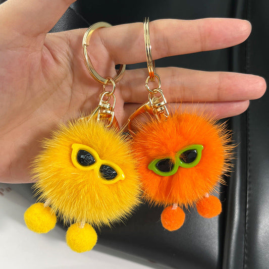 Cute Mink Fur Coal Ball Keychain - Trendy Toy Charm