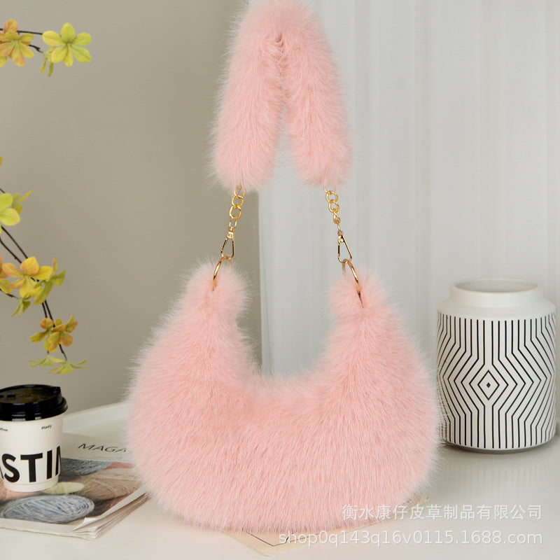 Cute Faux Fur Crossbody Bag - Winter Fashion Tote