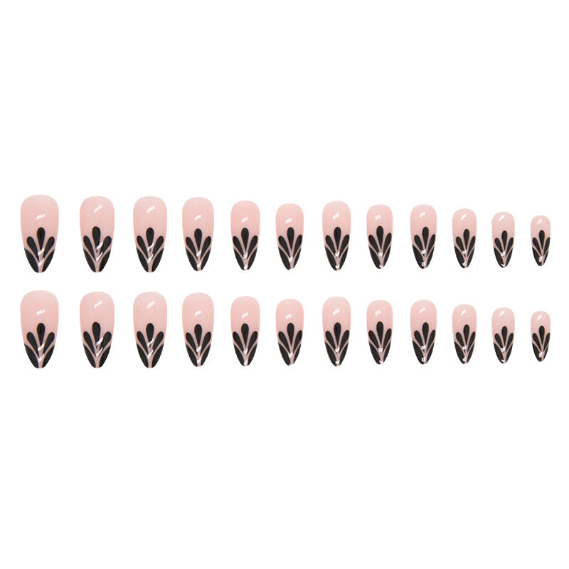 Sweet Edgy Black Petal Drop French Nail Stickers