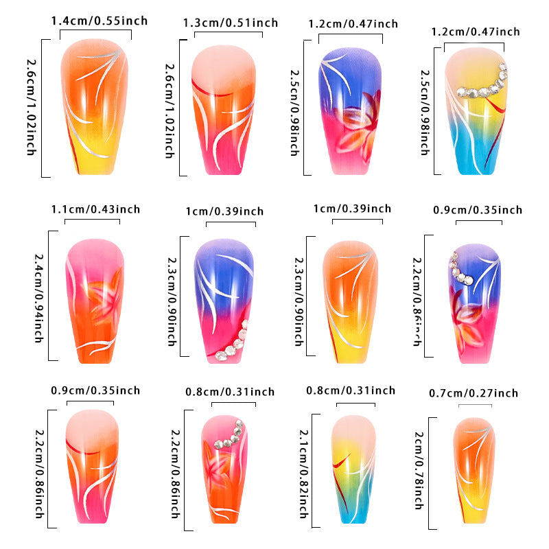 Rainbow Gradient Flower Diamond Nail Tips