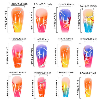 Rainbow Gradient Flower Diamond Nail Tips