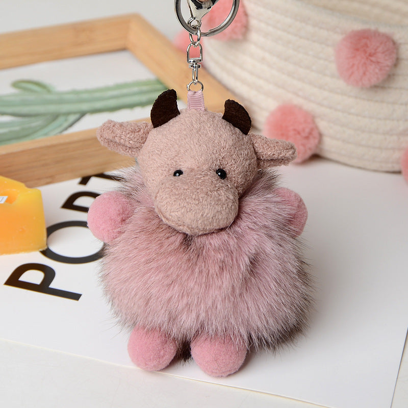 Cute Fuzzy Calf Keychain - Fashionable & Versatile