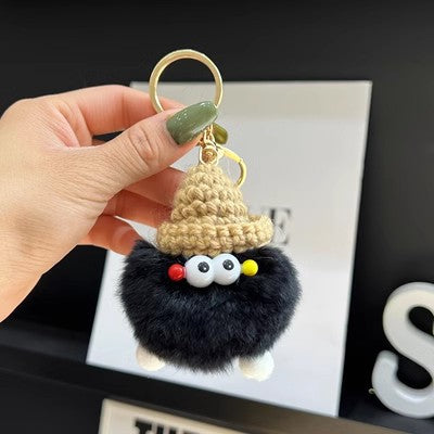 Cute Real Rabbit Fur Coal Ball Keychain Bag Charm