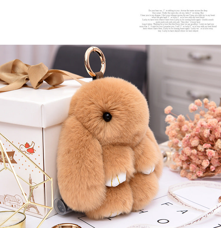 Real Rabbit Fur Lying Rabbit Keychain Car Accessory