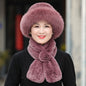 Women's Winter Warm Otter Rabbit Fur Bucket Hat & Scarf Set