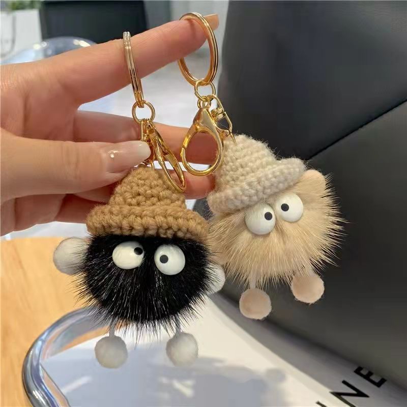 Cute Fuzzy Coal Ball Charm - Keychain & Bag Accessory