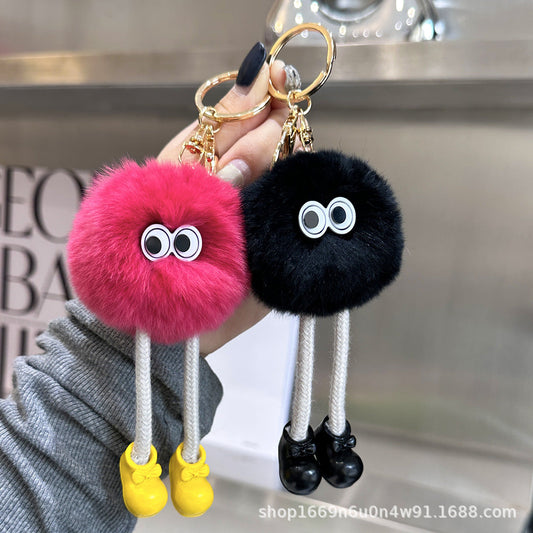 Cute Long-Legged Coal Ball Rabbit Fur Keychain Toy