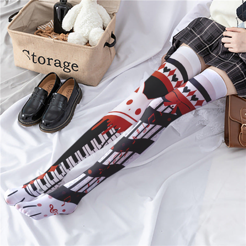 Spring and Autumn Print Japanese Lolita Cute Anime Knee Long Tube Velvet Socks