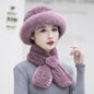 Women's Winter Warm Otter Rabbit Fur Bucket Hat & Scarf Set