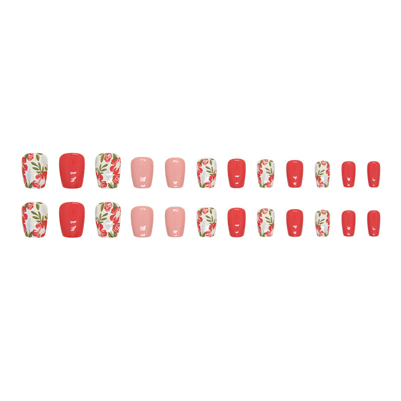 Early Autumn Soft Tangerine Red Flower Retro Nails