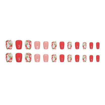 Early Autumn Soft Tangerine Red Flower Retro Nails