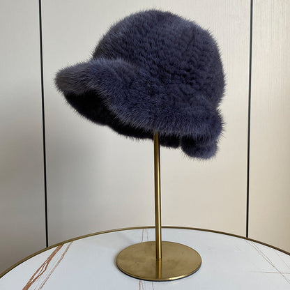 Elegant Ruffled Mink Fur Beret Hat