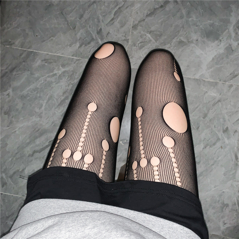 Sexy Hollow Meteor Ripped Mesh Socks Jacquard Pantyhose
