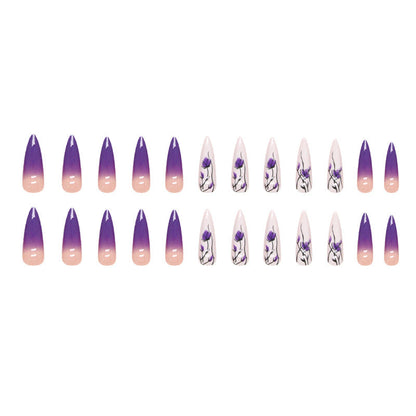 Long Pointed Gradient Purple Orchid Nails for Fashionistas