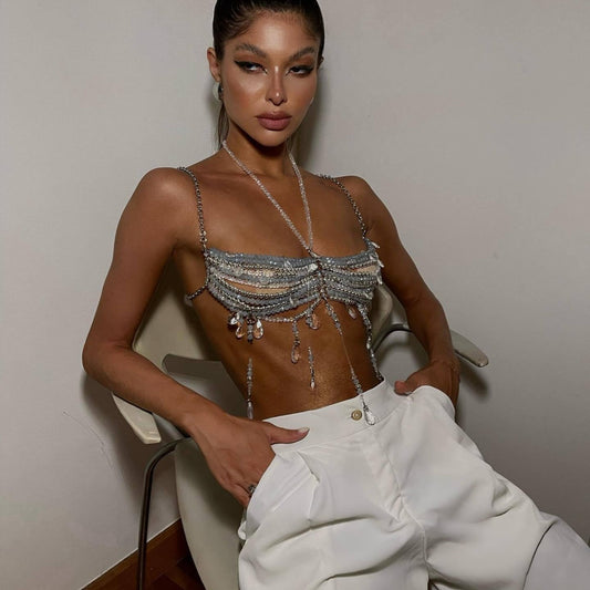 Luxury Pearl & Crystal Body Chain Necklace – Elegant Statement Jewelry