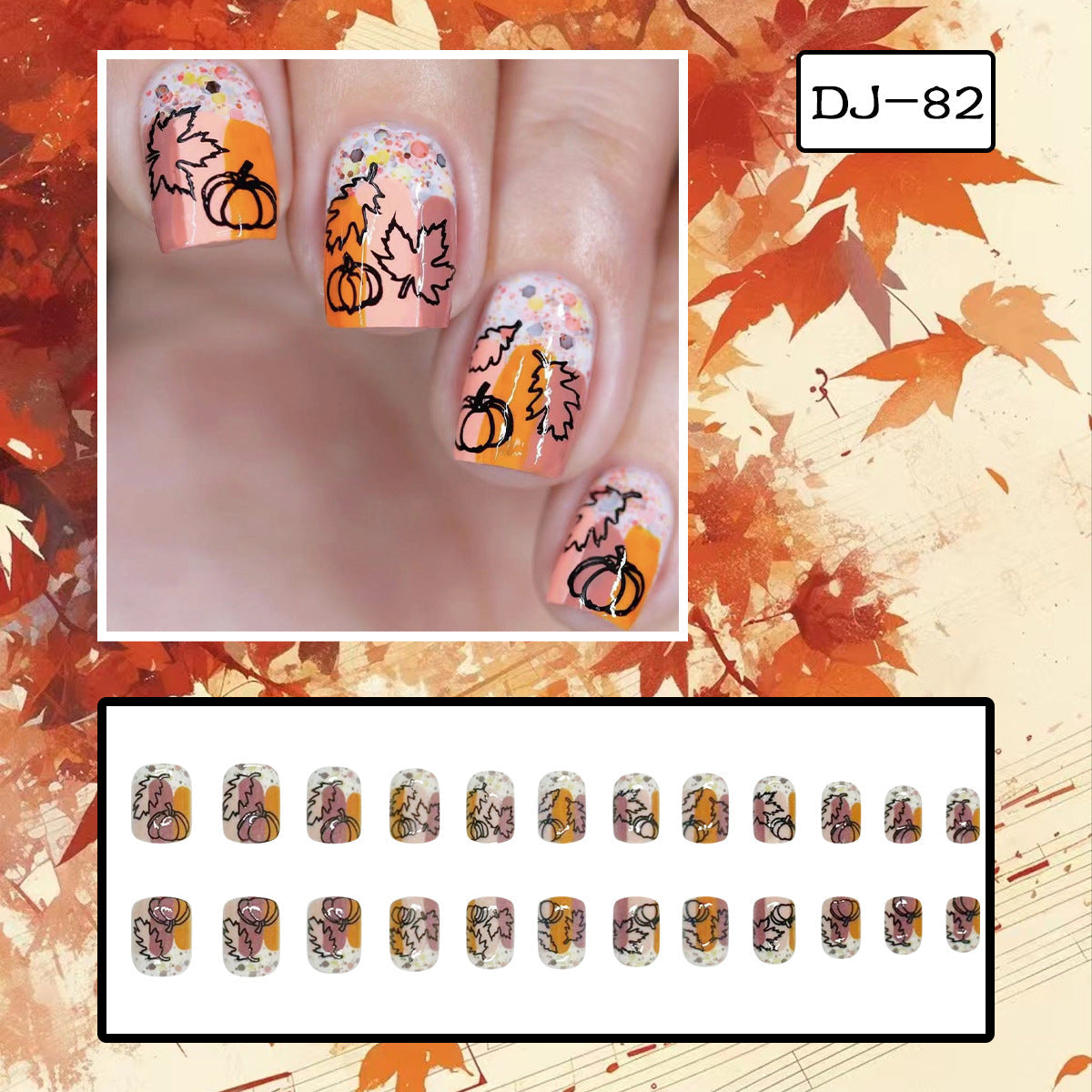 Multicolor Brush Stroke Fall Leaves and Pumpkin Nails