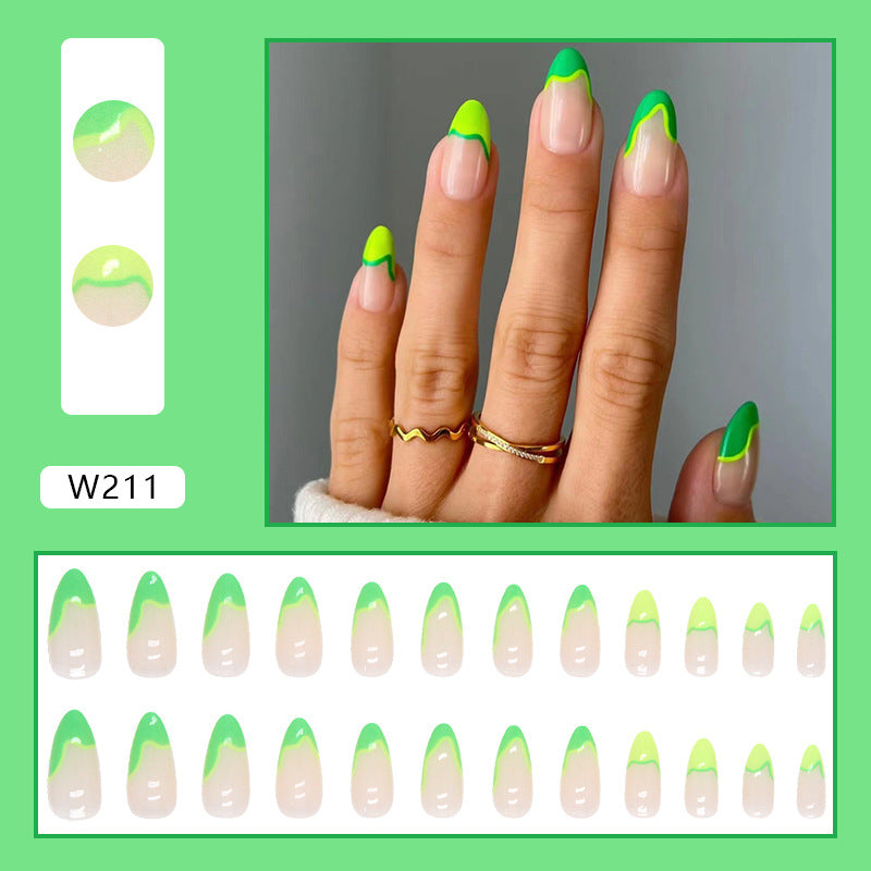 Fluorescent Green French Manicure Nails, 24 Pieces