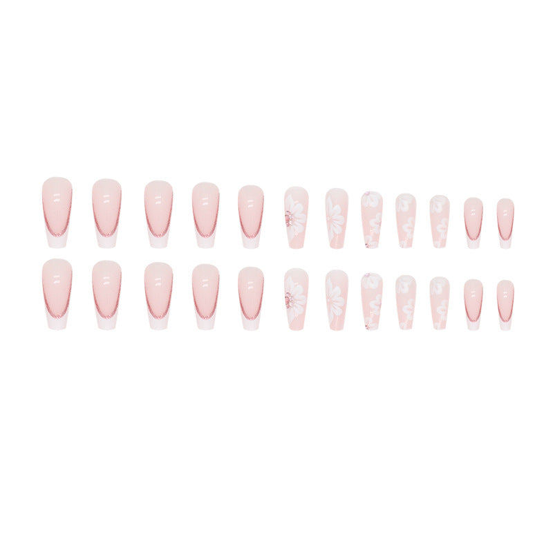 Sweet French Sparkling Diamond Nails Long Ballet 24-Piece Box-Homeunderwear