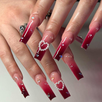 Long Gradient Nails, Burgundy Wear-On Tips