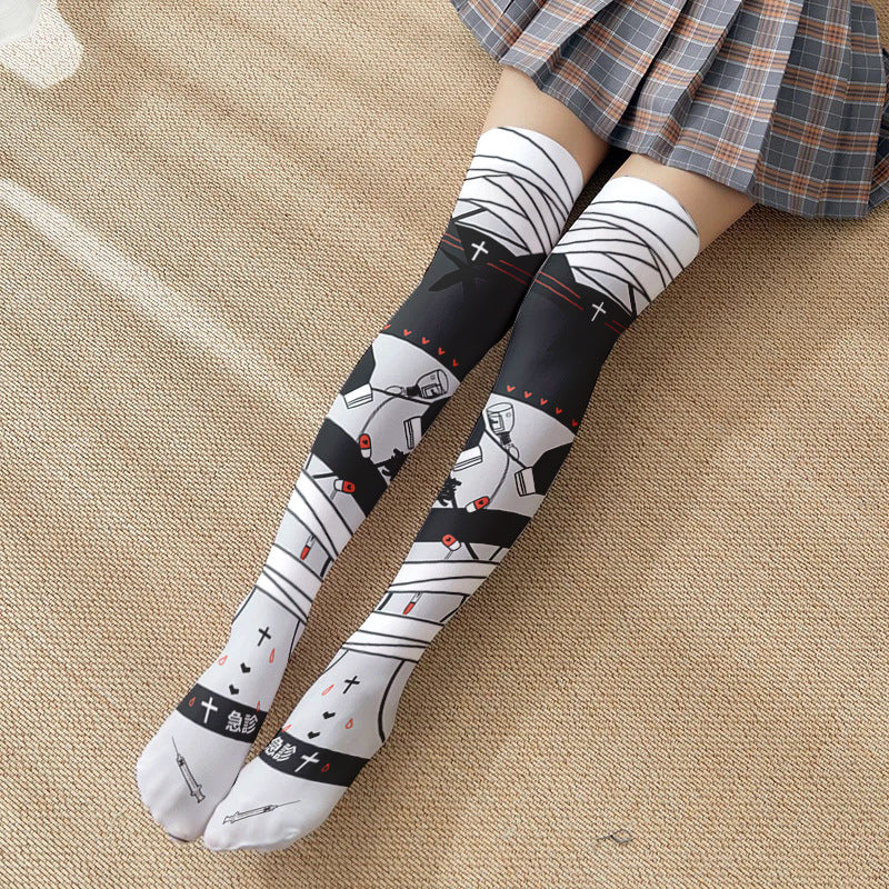 Spring and Autumn Print Japanese Lolita Cute Anime Knee Long Tube Velvet Socks