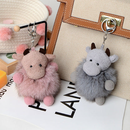 Cute Fuzzy Calf Keychain - Fashionable & Versatile