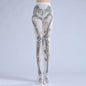Dark Articulated Bones Print Tattoo Pattern Halloween Dancing Pantyhose
