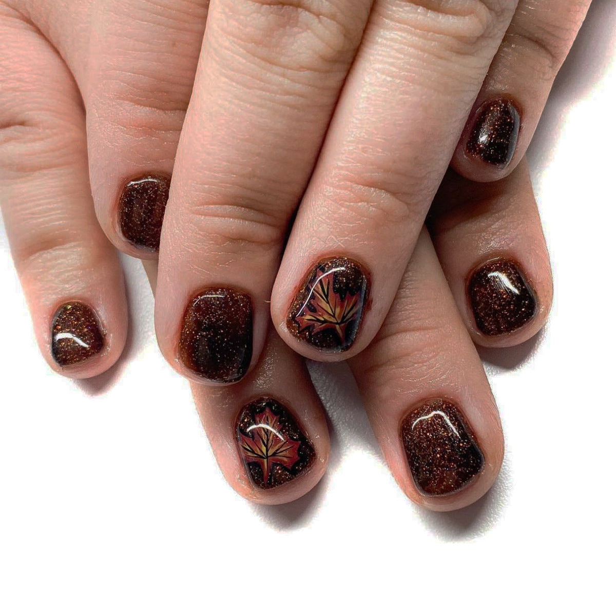 Black Coffee Silver Glitter Short Square Thanksgiving Nails