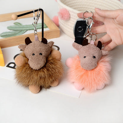 Cute Fuzzy Calf Keychain - Fashionable & Versatile