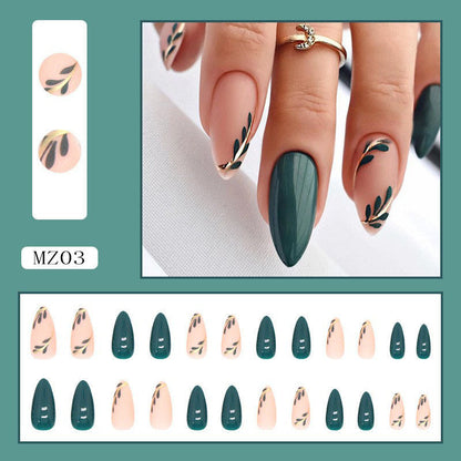 Cool Minimalist Green Leaf Nail Tips, Deep Green