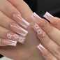 Long Waterpipe Nail Extensions with V French Floral Crystal