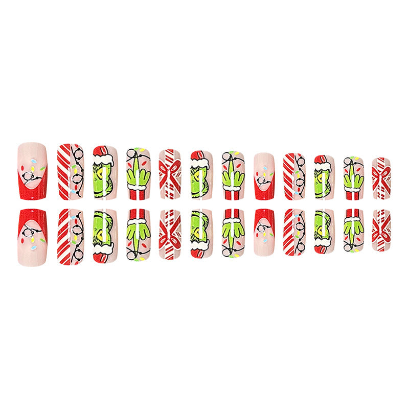 New FashionGrinch Christmas Bow Red Nail Tips-homeunderwear