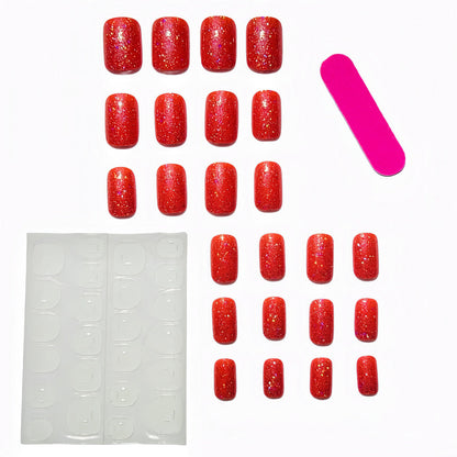 Dreamy Glitter Red Multicolor Square Press-On Nails TA38