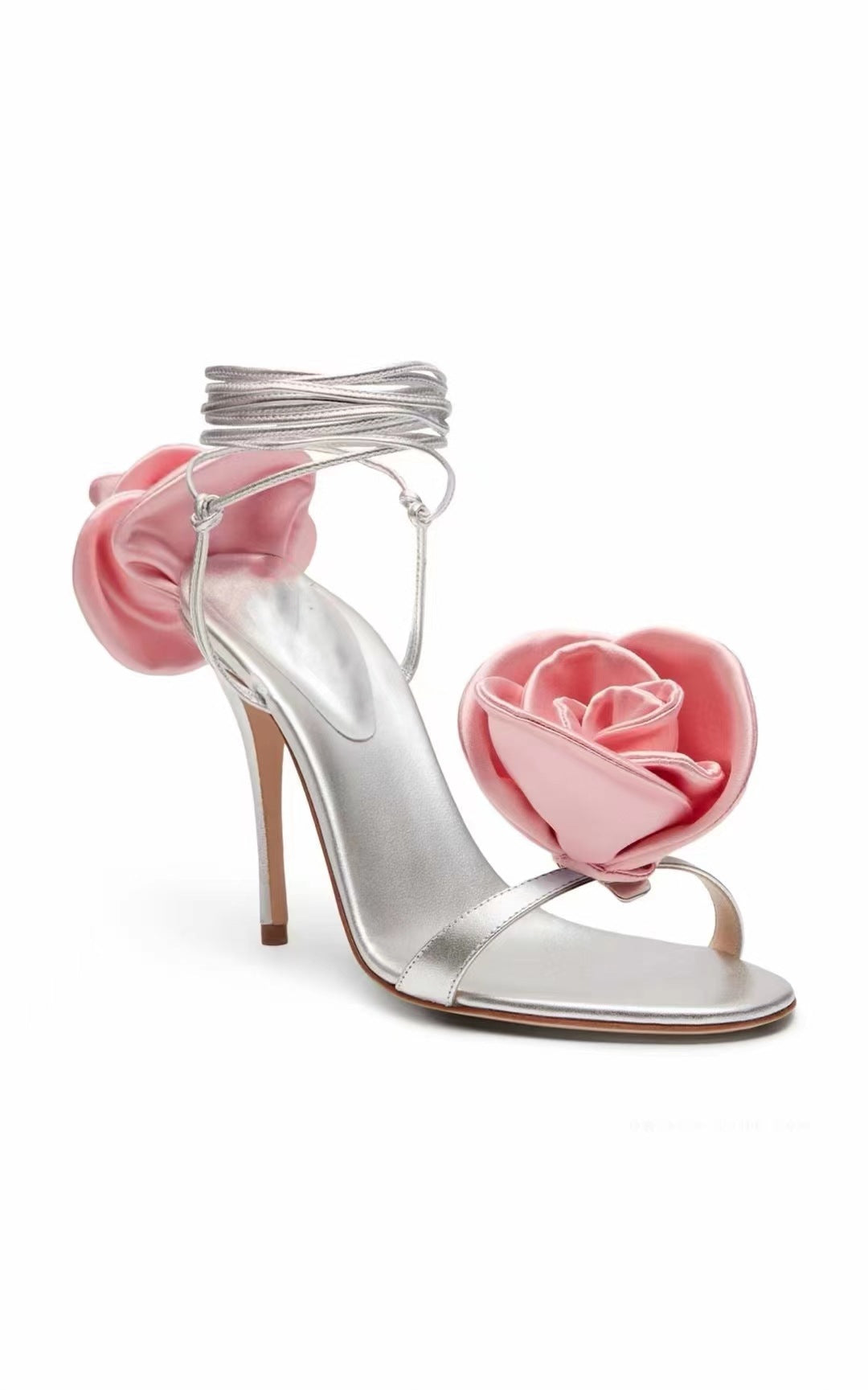 Cross-Tied Satin Rose Rounded Toes and Slim Heels Sandals-Homeunderwear