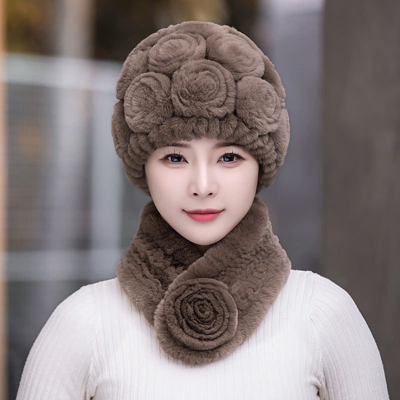 Winter Rex Rabbit Fur Ear Flap Hat & Scarf Set