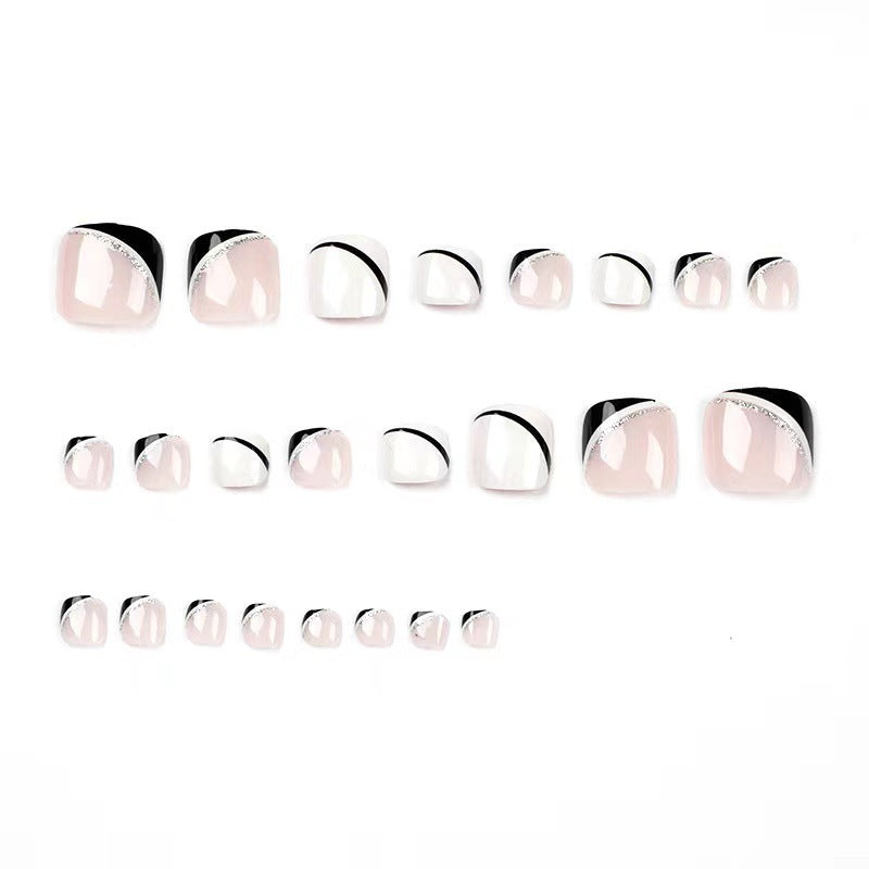 "Removable Black & White French Wave Fall Toe Nails - Nail Tips