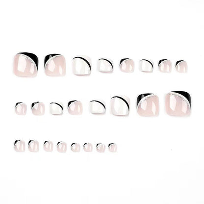 "Removable Black & White French Wave Fall Toe Nails - Nail Tips