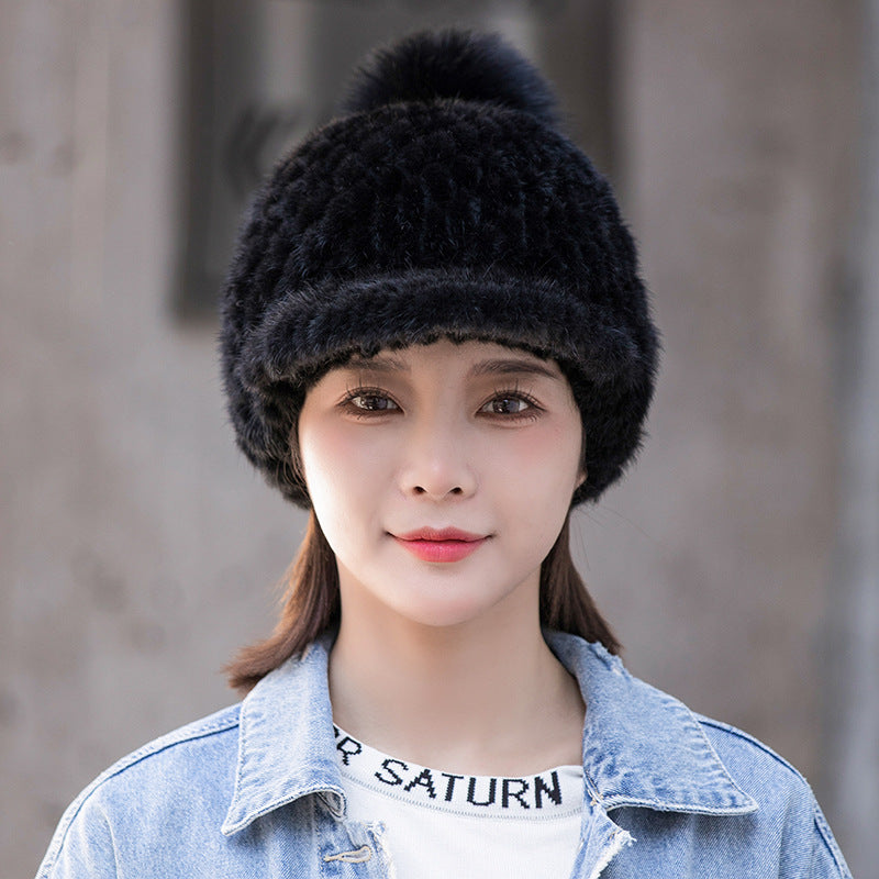 Winter Mink Fur Cap - Stylish & Warm for Moms