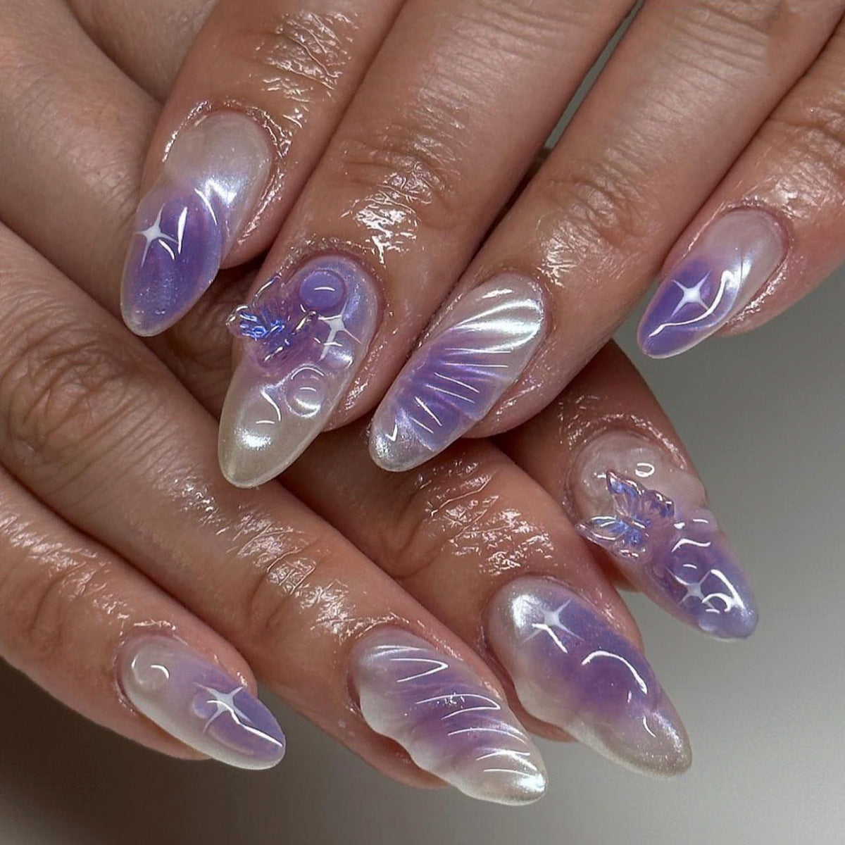 3D Butterfly Purple Ombre Nail Tips